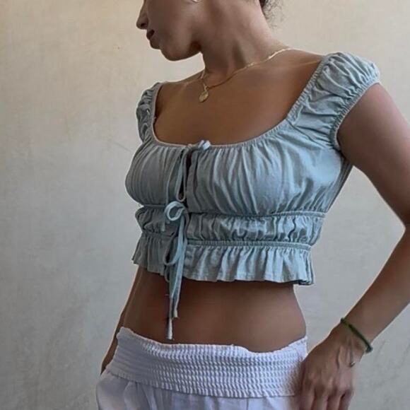 Light blue cotton crop top - Picture 1 of 4